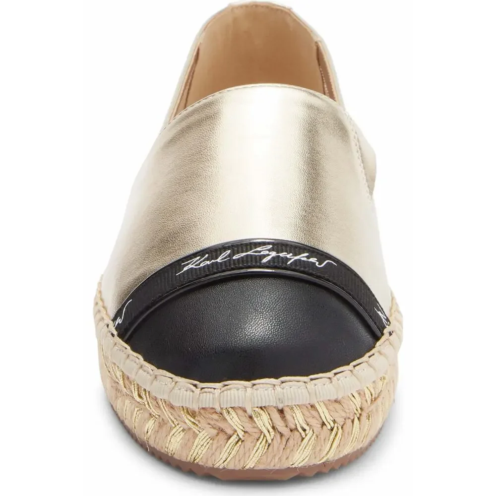 Karl Lagerfeld Paris Gold Metallic Espadrille Flats Size 6 New in Box. $109